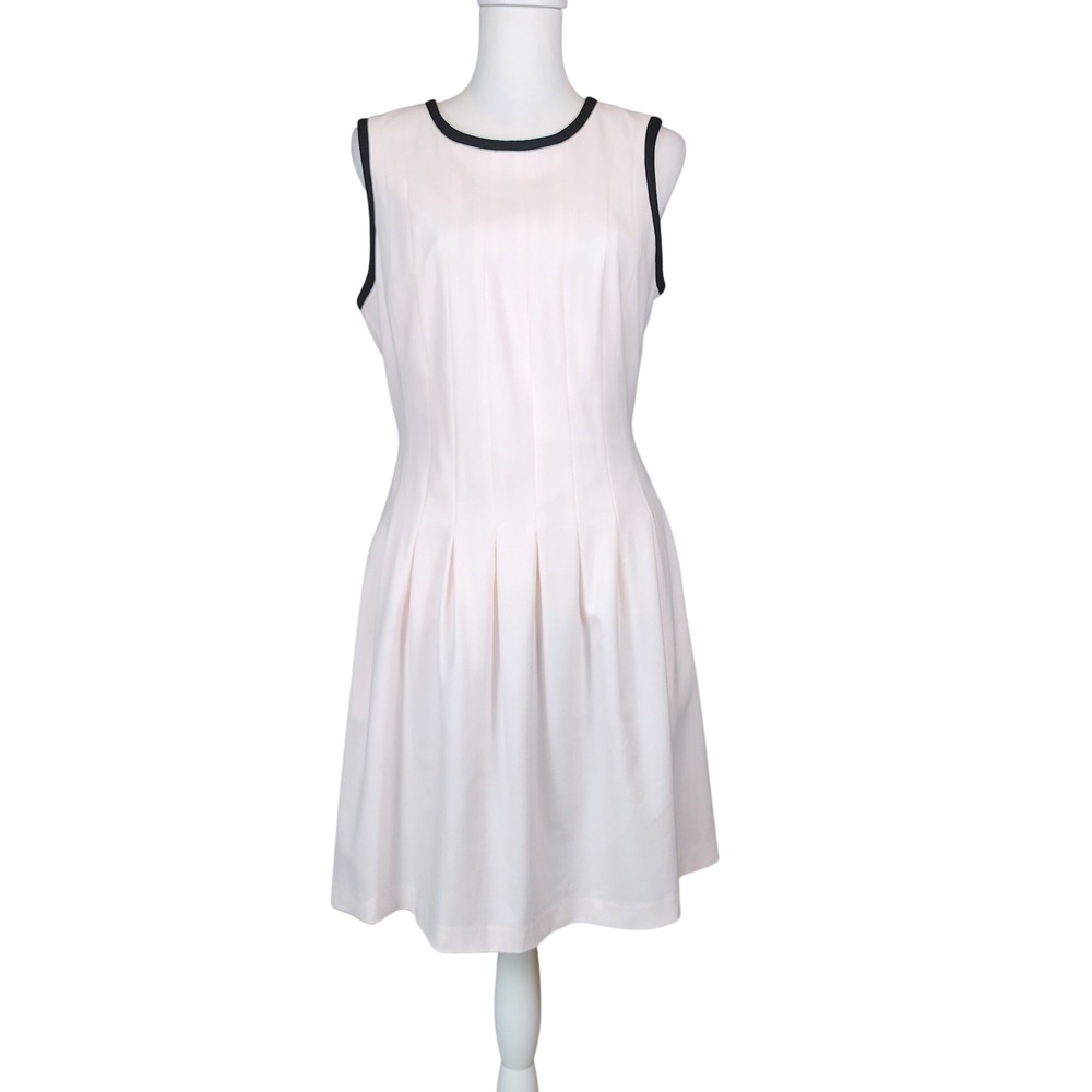 Lark & Ro Fit Flare Pleated Dress Womens 10 Pale Pink Black Classic Office Work‎